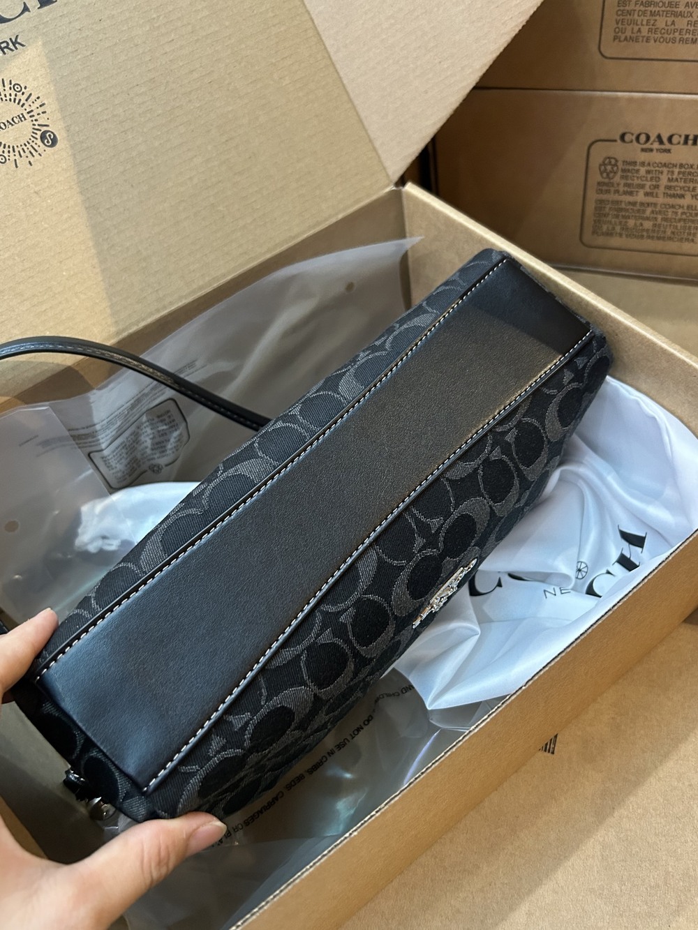 Coach Black Signature Denim Small Shoulder Underarm Bag - Picture 3 of 12
